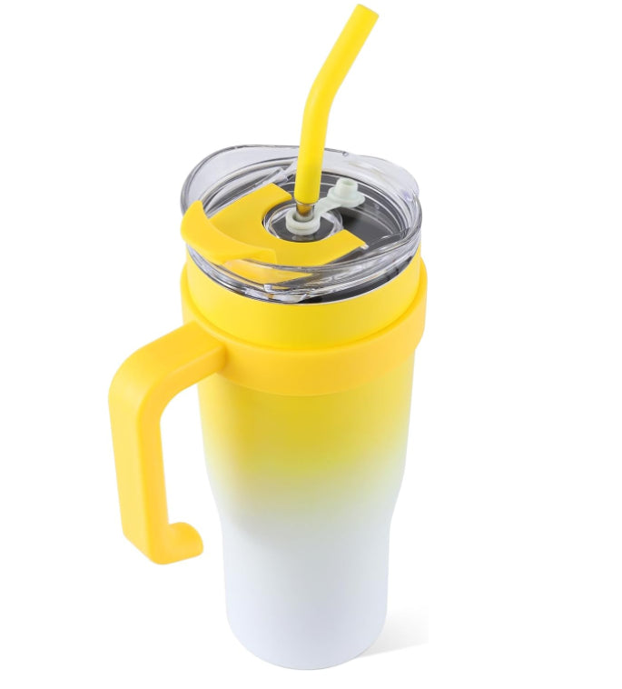 Tumbler With Handle Straw Lid Insulated Vacuum Stainless Steel Travel Tapered Mug Gift Coffee Cup Holder Friendly Keep Cold Or Hot Sweat Proof Resuable