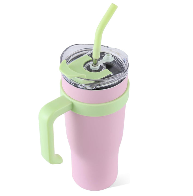 Tumbler With Handle Straw Lid Insulated Vacuum Stainless Steel Travel Tapered Mug Gift Coffee Cup Holder Friendly Keep Cold Or Hot Sweat Proof Resuable