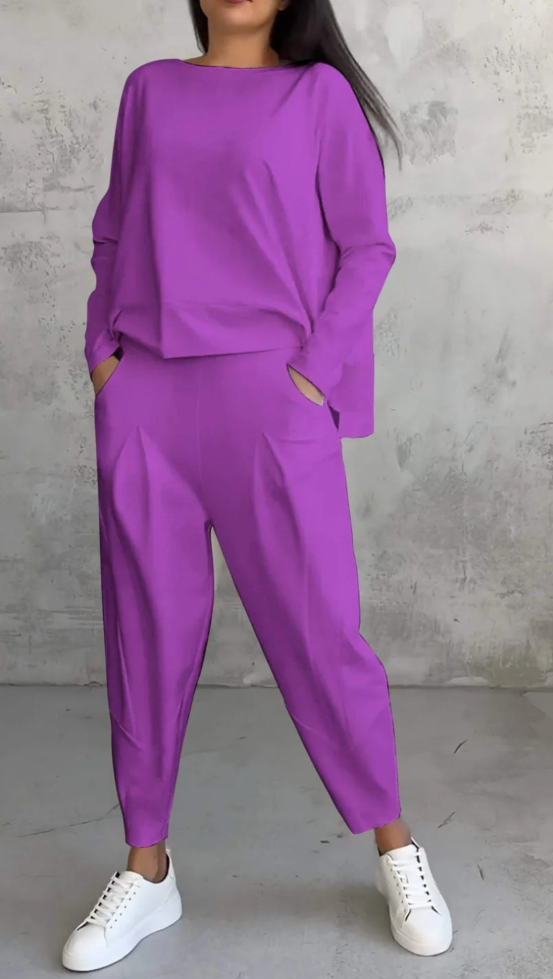 Women's Round Neck Loose And Irregular Long-sleeve Sweater Set