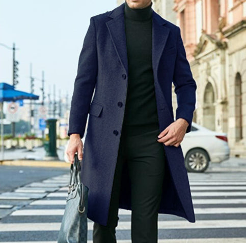 Men's Long Sleeved Woolen Coat