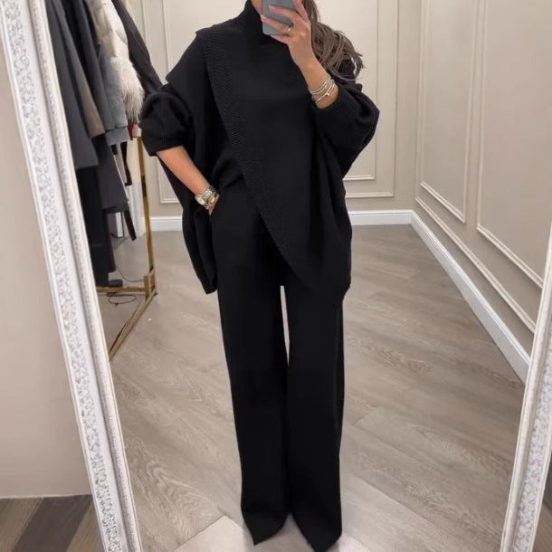 V-neck Single-breasted Slim-fit Knitwear Two-piece Set