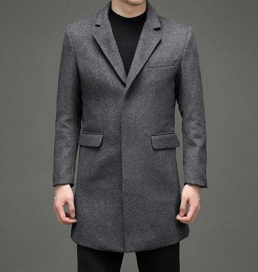 Men's Long Sleeved Woolen Coat
