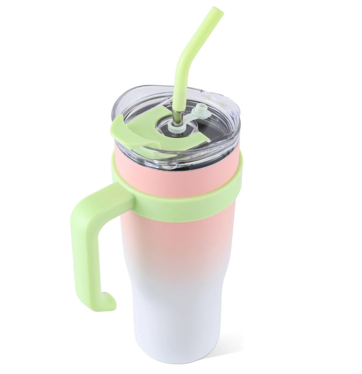 Tumbler With Handle Straw Lid Insulated Vacuum Stainless Steel Travel Tapered Mug Gift Coffee Cup Holder Friendly Keep Cold Or Hot Sweat Proof Resuable
