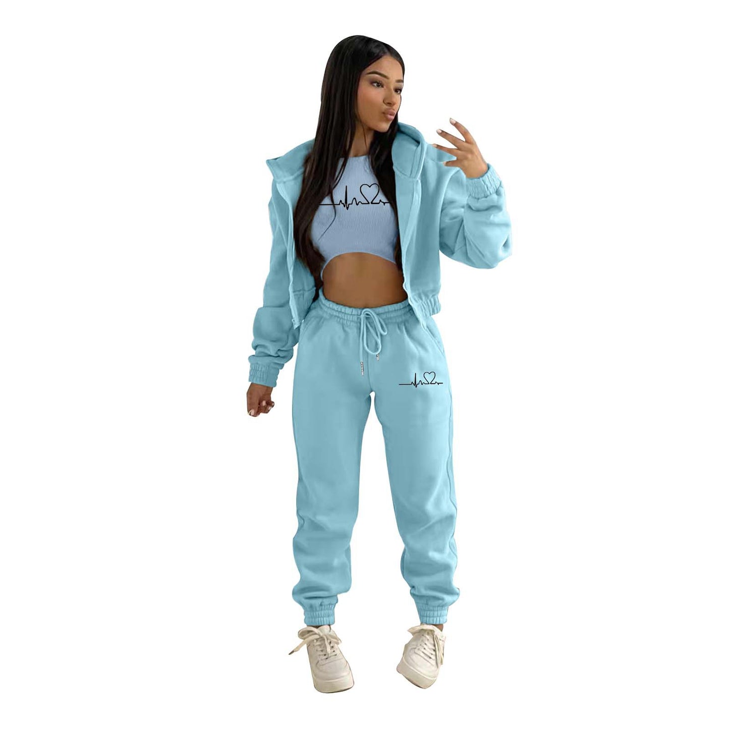 European And American Fashion Women's Wear Brushed Hoody Hooded Letter-print Casual Suit Three-piece Set