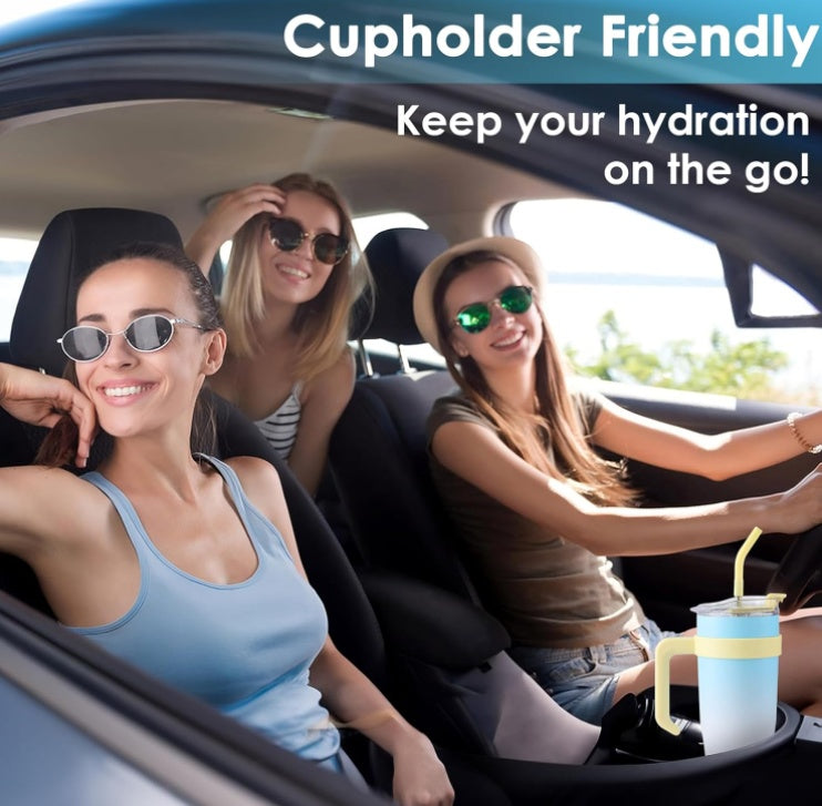 Tumbler With Handle Straw Lid Insulated Vacuum Stainless Steel Travel Tapered Mug Gift Coffee Cup Holder Friendly Keep Cold Or Hot Sweat Proof Resuable