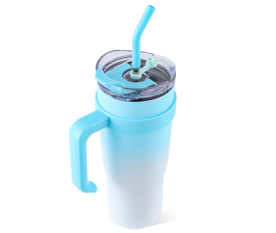 Tumbler With Handle Straw Lid Insulated Vacuum Stainless Steel Travel Tapered Mug Gift Coffee Cup Holder Friendly Keep Cold Or Hot Sweat Proof Resuable