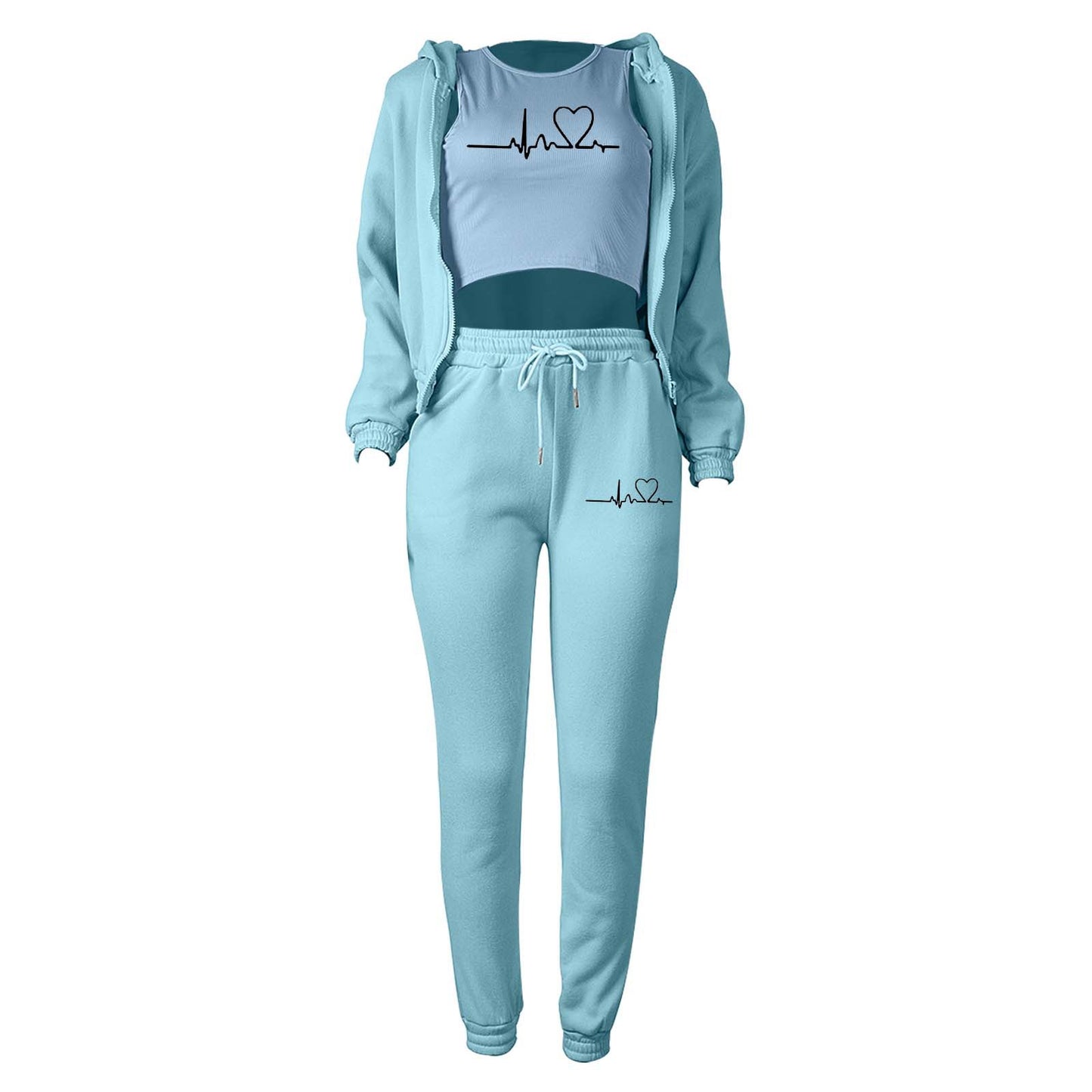 European And American Fashion Women's Wear Brushed Hoody Hooded Letter-print Casual Suit Three-piece Set